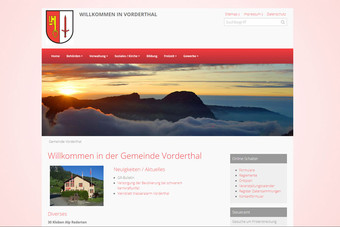 Ansicht Webseite der Gemeinde Vorderthal