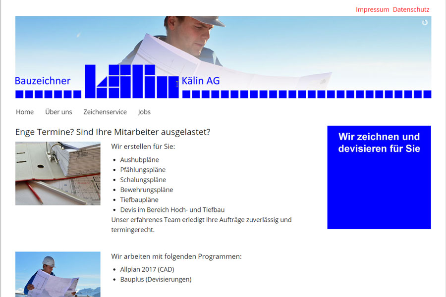Ansicht Webauftritt bauzeichner.ag