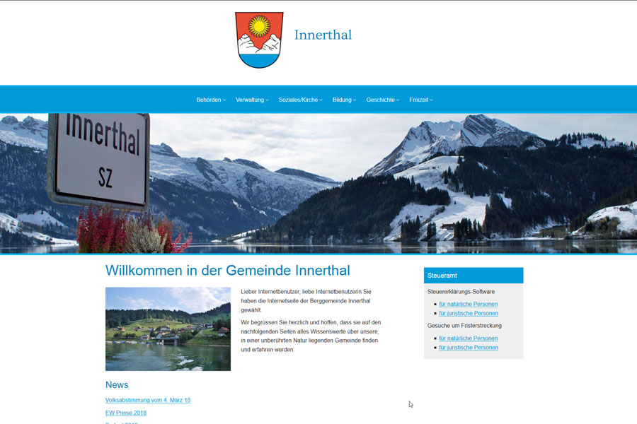 Ansicht Webauftritt Gemeinde Innerthal