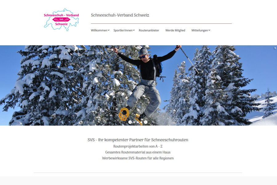 Ansicht Webauftritt Schneeschuh-Verband Schweiz